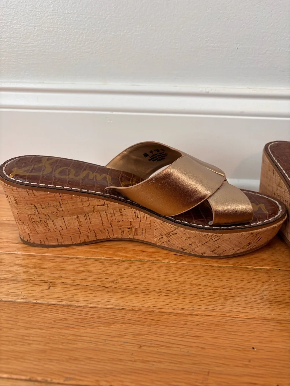 Sam Edelman Remini Wedge Sandals Gold Cork Platform Women’s Size 10